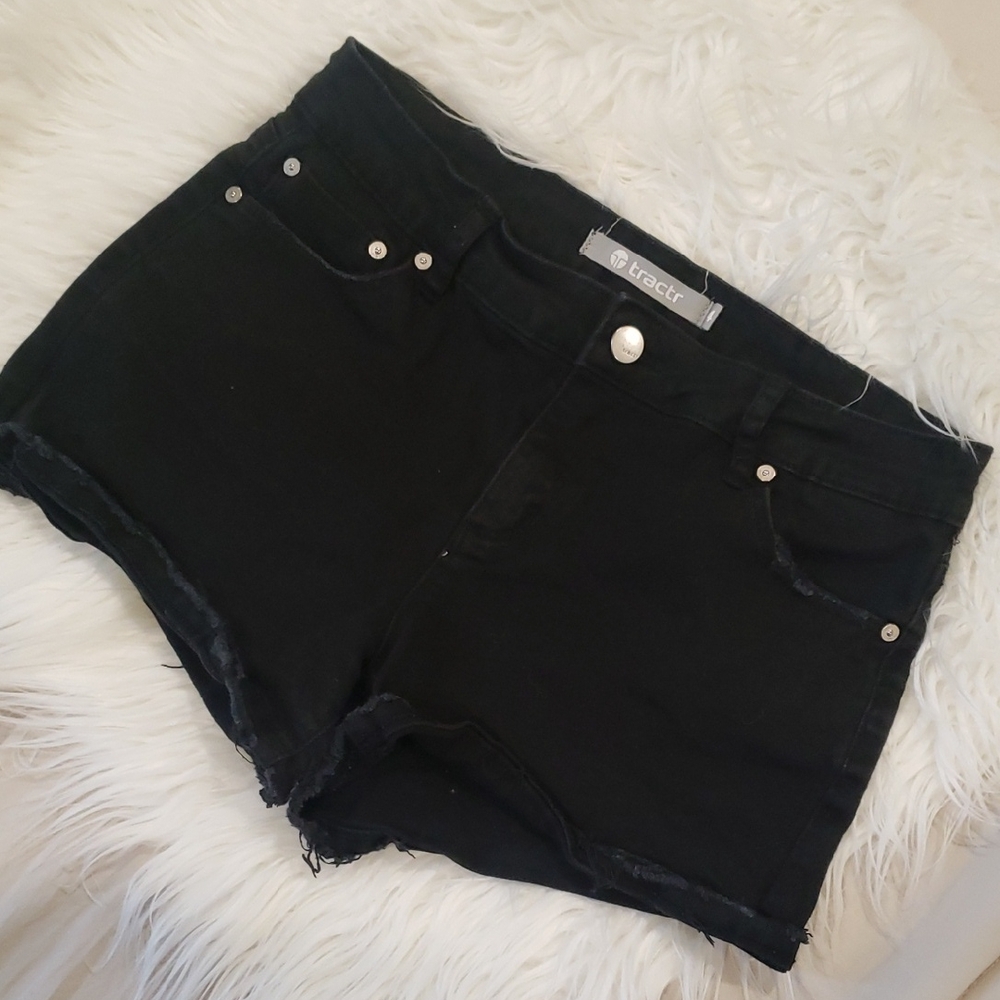 Tractr Girl's Black Denim Jean Shorts